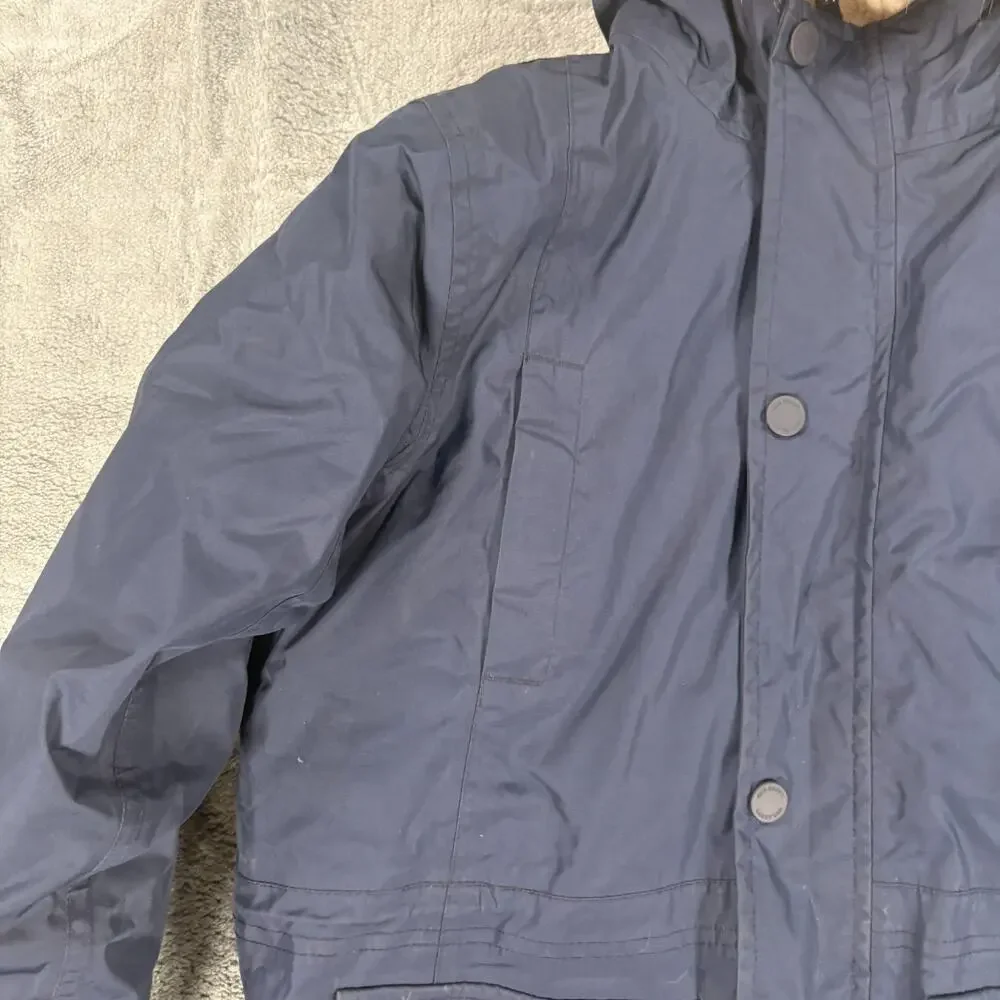 Lands' End Kids Winter Parka Coat L 10-12 Navy Down Faux Fur Hood